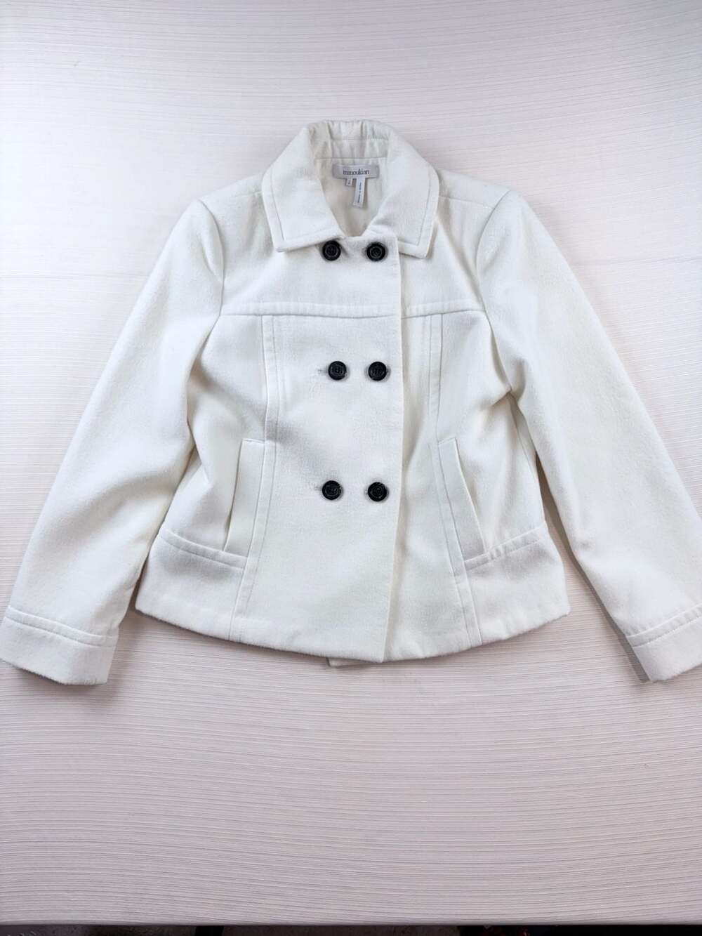 Manoukian White Double-Breasted Wool Blend Pea Coat Size 8